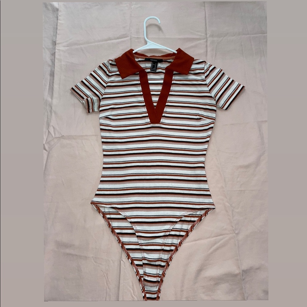 Retro brown stripe body suit